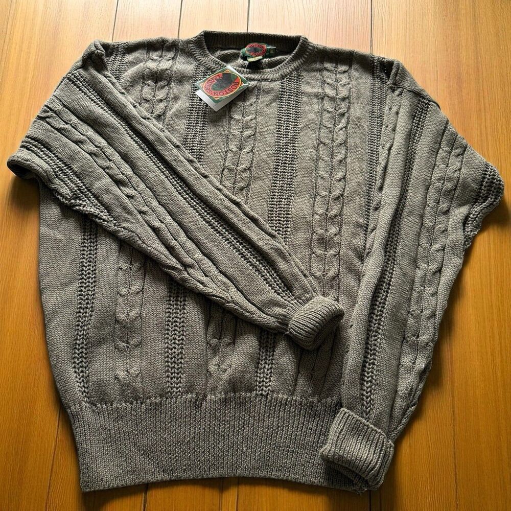 Vintage Boston Traders Sweater Mens XL Olive Green Army Green Cable Knit Crew